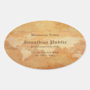 Sticker Ovale Ancien papier Look World Map Modèle nostalgique ch