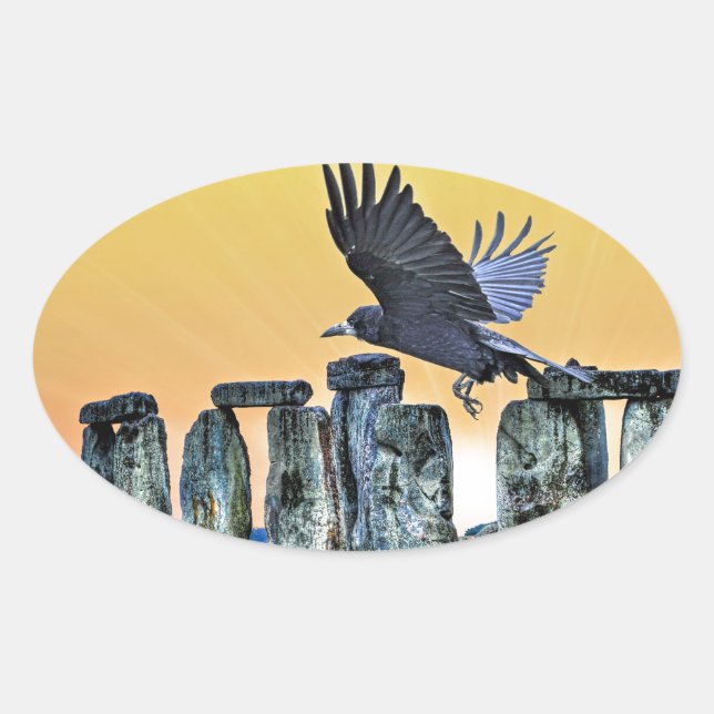 Sticker Ovale Ancien Stonehenge & Rook Cadeau Corvid-lover (Devant)