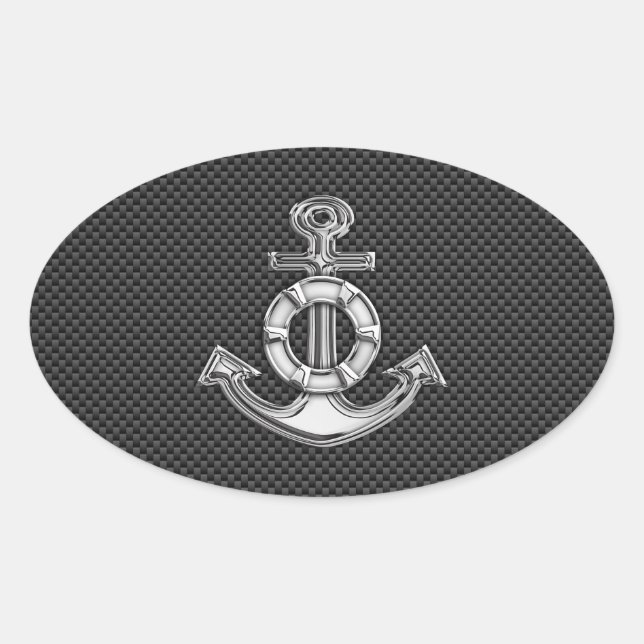 Sticker Ovale Ancre Silver Lifesaver sur fibre de carbone noire (Devant)