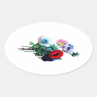 Sticker Ovale Anémones rouge blanc et bleu par Redoute