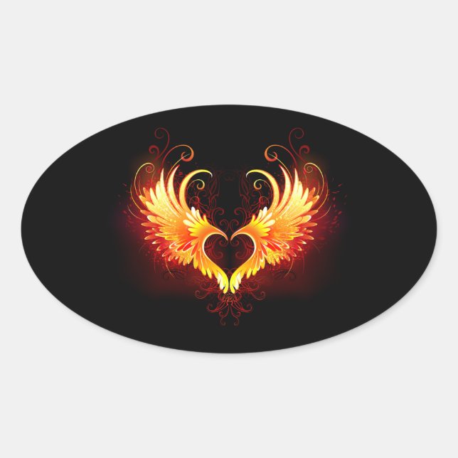 Sticker Ovale Angel Fire Heart with Wings (Devant)