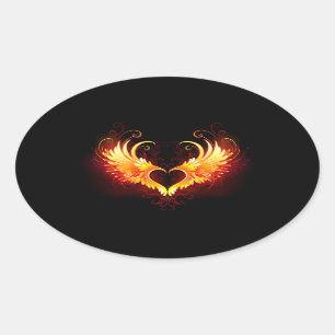 Sticker Ovale Angel Fire Heart with Wings