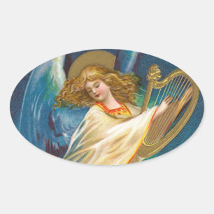 Sticker Ovale Angel Jouant De La Musique Sur Une Harpe