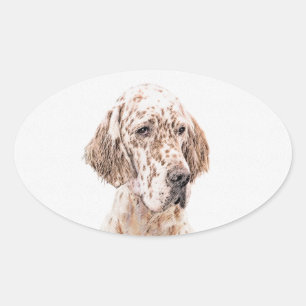 Sticker Ovale Anglais Setter Orange Belton Peinture Chien Art