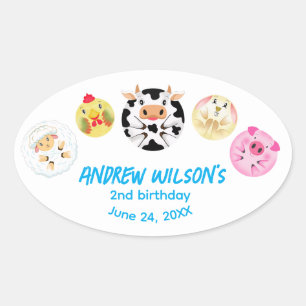 Sticker Ovale Animaux de fête amusants jouant aux boules Ferme r