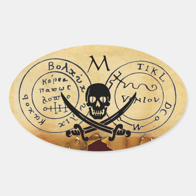 STICKER OVALE ANTIQUE TALISMAN / PIRATES CARTE DU TRÉSOR (Devant)