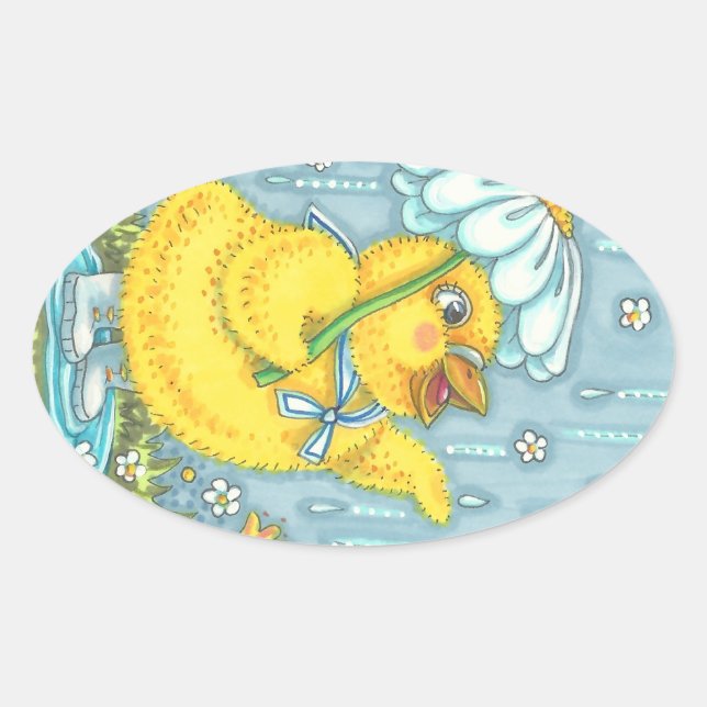 STICKER OVALE APRIL DOUCHES PRINTEMPS POULET, BÂTIMENTS POULET (Devant)