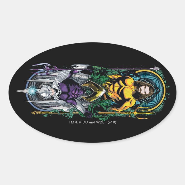 Sticker Ovale Aquaman | Orin et panneau réversible de Nouveau (Devant)
