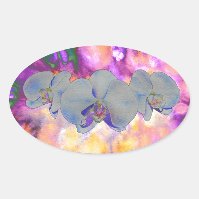 Sticker Ovale Aquarelle Abstraite orchidées tropicales (Devant)