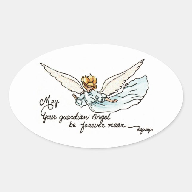 Sticker Ovale Aquarelle Angel gracieusement près de vous et vous (Devant)