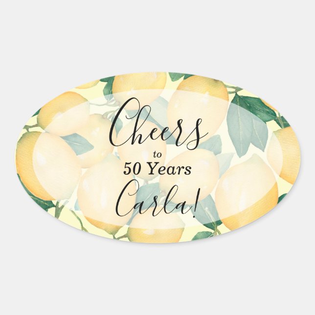 Sticker Ovale Aquarelle Citron et Verdure Anniversaire (Devant)