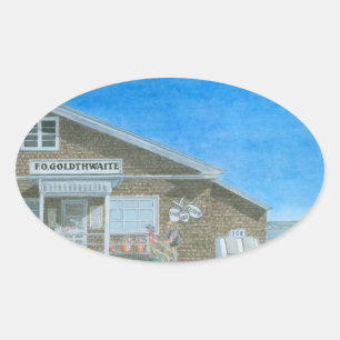 Sticker Ovale Aquarelle du magasin général du Maine