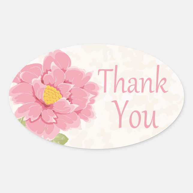 Sticker Ovale Aquarelle Florale Merci rose pivoine (Devant)