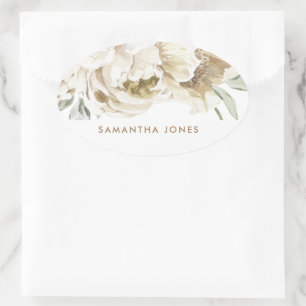Sticker Ovale Aquarelle florale minimaliste moderne Peonie blanc