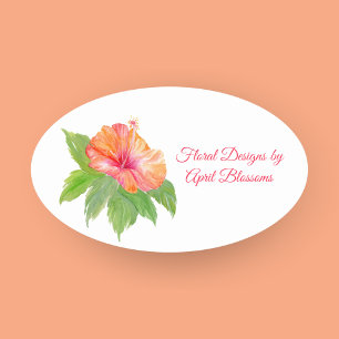 Sticker Ovale Aquarelle Hibiscus fleuriste