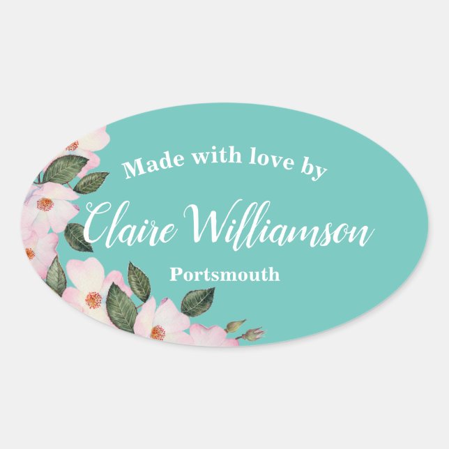 Sticker Ovale Aquarelle Rose Ballerina Fabriquée avec amour (Devant)