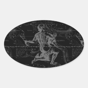 Sticker Ovale Aquarius Constellation Hevelius 1690 sur Noir