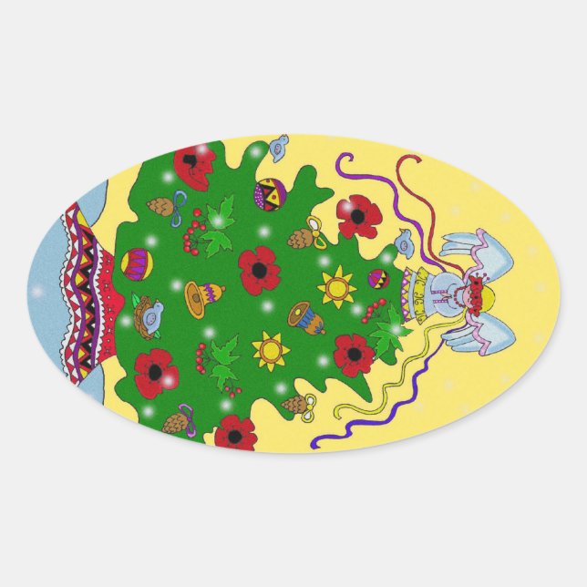 Sticker Ovale Arbre de Noël ukrainien (Devant)