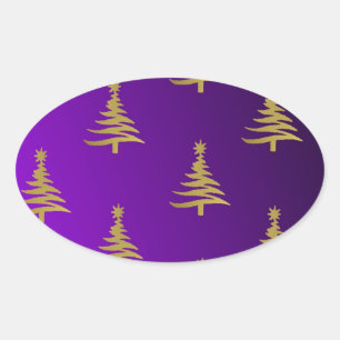 Sticker Ovale Arbres de Noël Gold sur violet