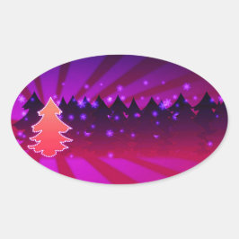 Sticker Ovale Arbres de Noël Tons de pourpre