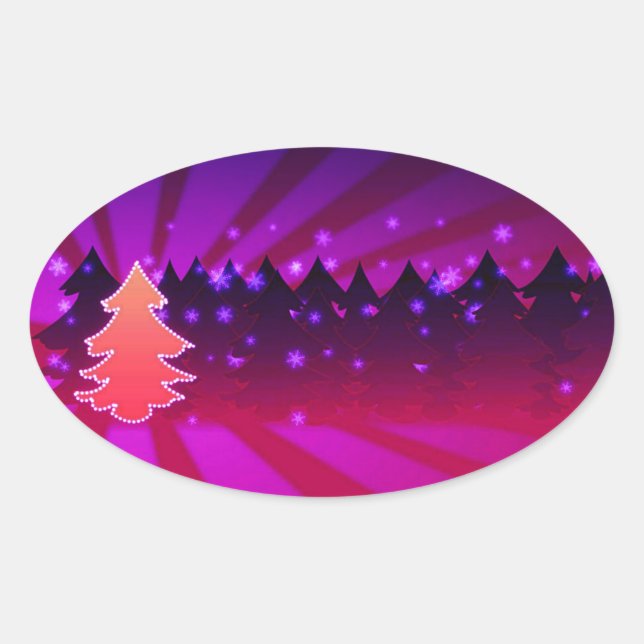 Sticker Ovale Arbres de Noël Tons de pourpre (Devant)