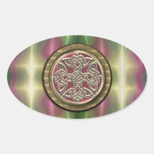 Sticker Ovale Arc-en-ciel Lights Gold Stone Celte Bouclier noeud