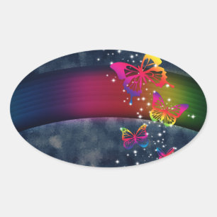 Sticker Ovale Arcs-en-ciel sur papillons