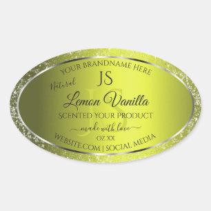 Sticker Ovale Argent jaune avec initiales de Parties scintillant