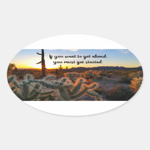 Sticker Ovale Arizona Desert Sunset Cactus Inspiration Dire