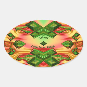 Sticker Ovale ARLÈNE ~ NOËL 2025 Vert Rouge Jaune Fractal ~