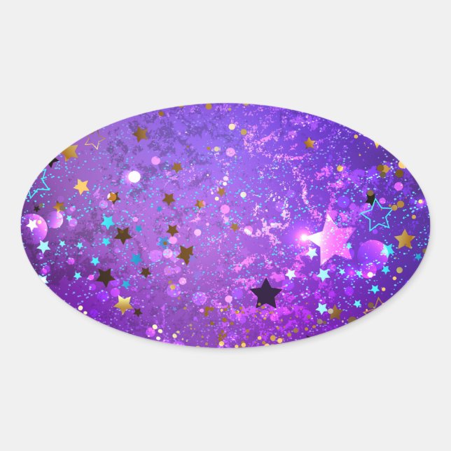 Sticker Ovale Arrière - plan de feuille violet avec étoiles (Devant)