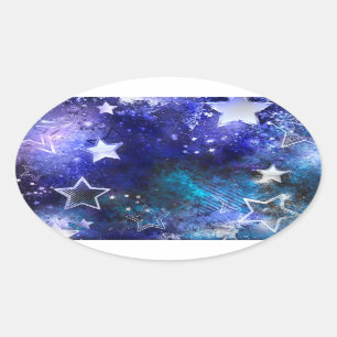 Sticker Ovale Arrière - plan spatial avec étoiles