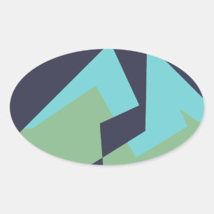 Sticker Ovale Art Abstrait Turquoise Bleu Vert