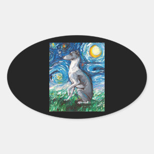 Sticker Ovale Art italien Greyhound Starry Night Whippet Chien