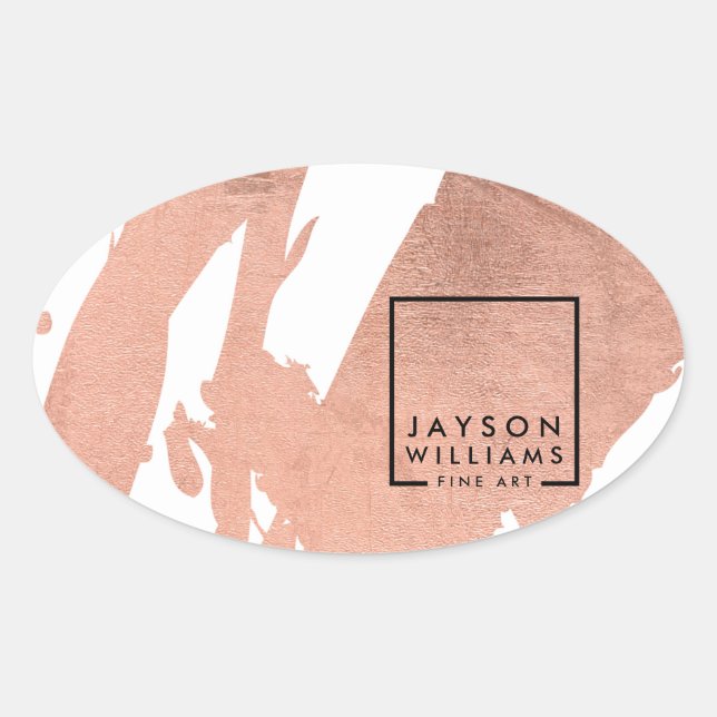 Sticker Ovale Artiste moderne Abstrait Faux Rose Or Brushstrokie (Devant)