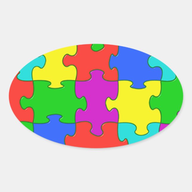 Sticker Ovale Autisme puzzle amour (Devant)