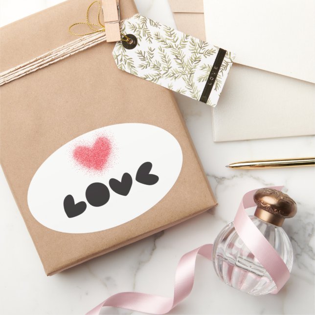 Sticker Ovale Autocollant, Lebel - Amour Rouge (Cadeaux)