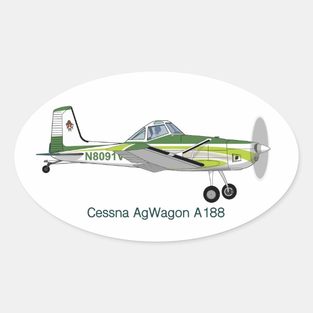 Sticker Ovale Avion Cessna AgWagon A188 Crop Duster (Devant)