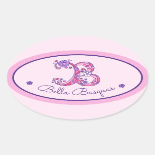 Sticker Ovale B lettre monogramme nom personnalisé id autocollan
