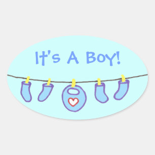 Sticker Ovale Baby Boy Laundry C'est un garçon ! Personnalisé