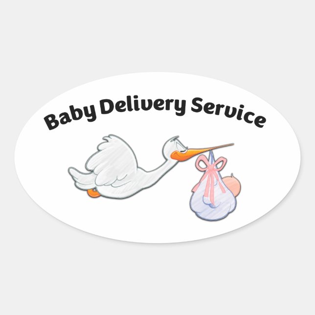 Sticker Ovale Baby Delivery Service ! Funny Midwife (Devant)