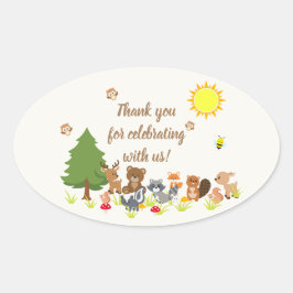 Sticker Ovale Baby shower d'animaux de bois mignons