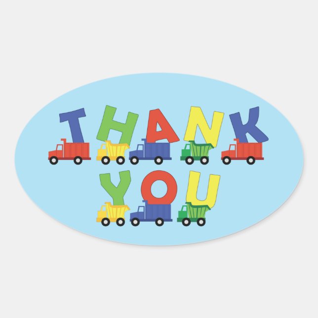 Sticker Ovale Baby shower de camion de construction (Devant)
