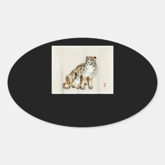 Sticker Ovale Bairei Gakan Meija Era Tigre d'art japonais