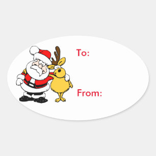 Sticker Ovale Balise cadeau de Noël Sticker-Père Noël