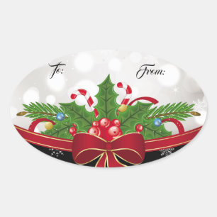 Sticker Ovale Balise cadeau ovale Sticker-Red Bow