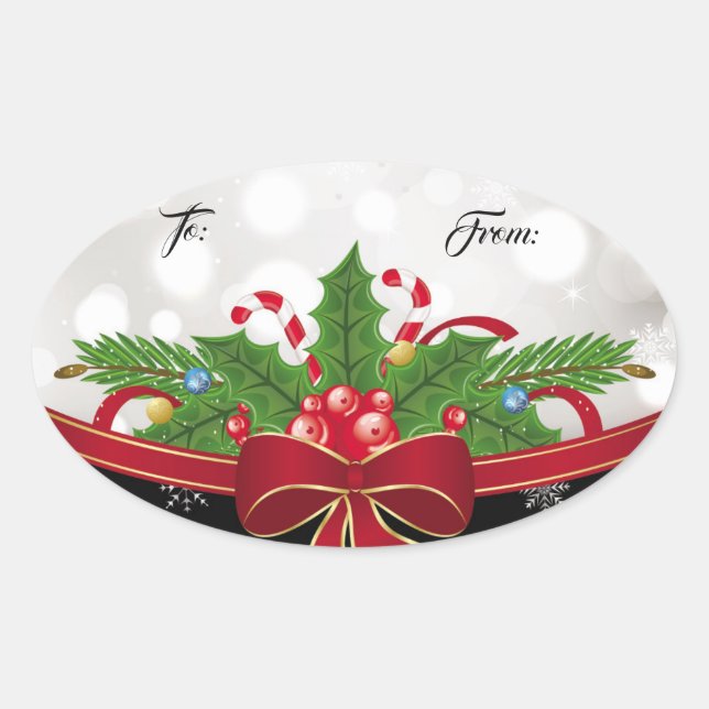 Sticker Ovale Balise cadeau ovale Sticker-Red Bow (Devant)