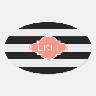 Sticker Ovale Bande Chic et trois monogrammes