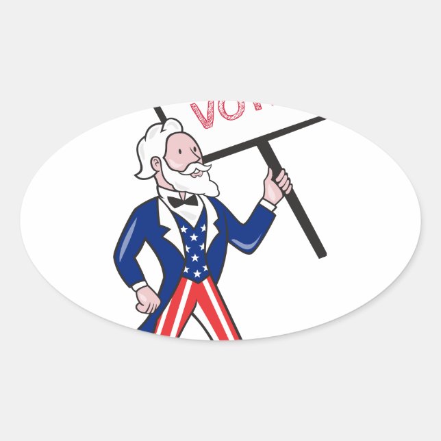 Sticker Ovale Bande dessinée debout de vote de plaquette d'Oncle (Devant)