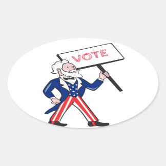 Sticker Ovale Bande dessinée debout de vote de plaquette d'Oncle